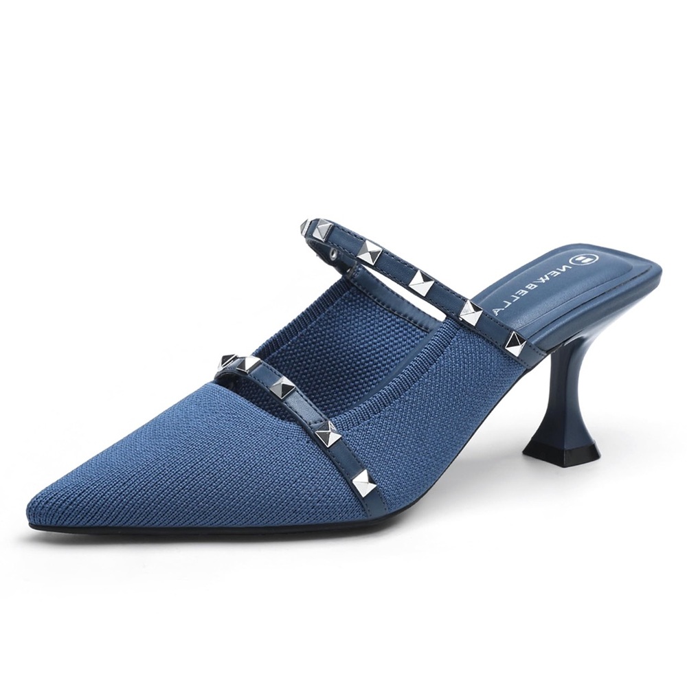 Blue Studded Slip-on Heels